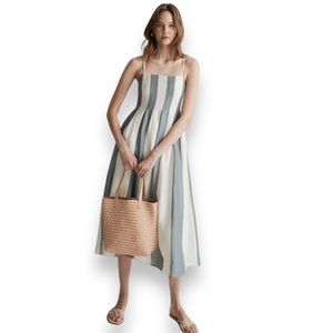 NWT Madewell pleated midi dress in blue stripe size 0 overcast XXS NEW